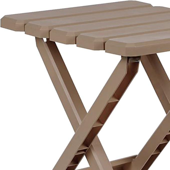 Camco Adirondack Portable Outdoor Camping Small Weatherproof Rustproof Durable Plastic Folding Side Table for Indoor and Outdoor Use, 2 Pack, Taupe