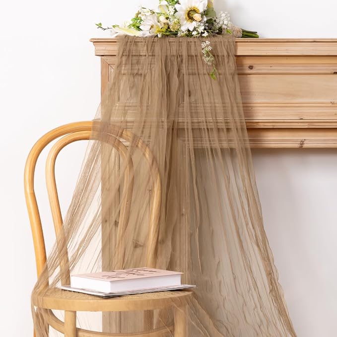 Socomi Nude Cheesecloth Table Runner Tulle Gauze Cheese clothBoho Rustic 120 inch 10FT Runner for Wedding Party Baby Shower Birthday Holiday Decorations 3pcs