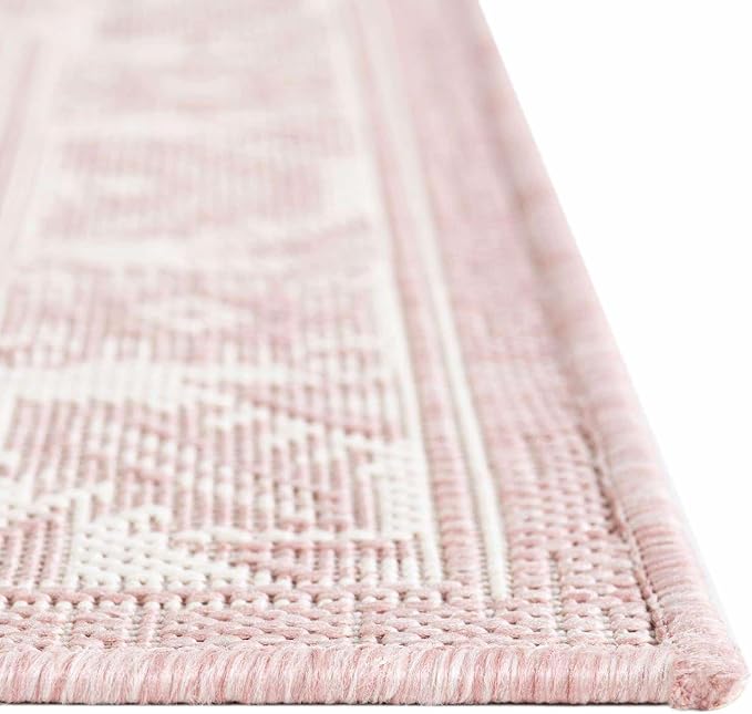 Unique Loom Outdoor Aztec Collection Area Rug - Chalca (5' 3" Square, Pink/ Ivory)