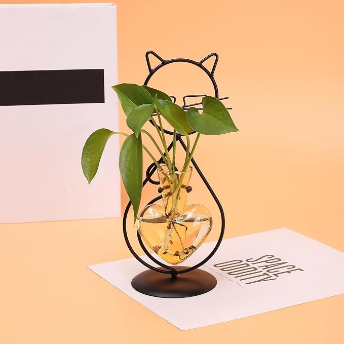 Plant Terrarium Plant Propagation Station Cat Lover Gifts for Women | Plant Lovers Home Office Decor Cat Desk Accessories