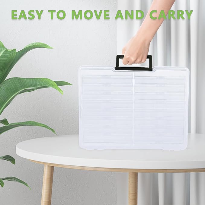 Photo Storage Box 5" x 7", 18 Inner Extra Large Photo Organizer Container, Plastic Craft Storage Box with Handle for Pictures Stickers Stamps Seeds