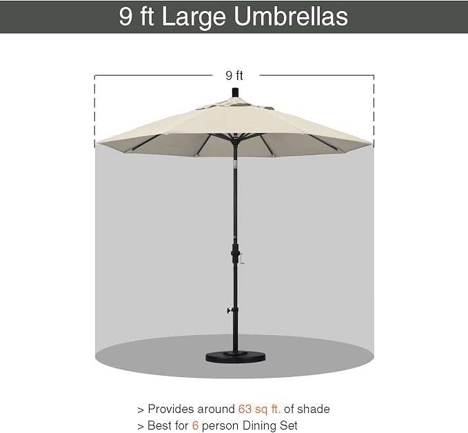 California Umbrella 9' Round Aluminum Market Umbrella, Crank Lift, Collar Tilt, Bronze Pole, Antique Beige Olefin