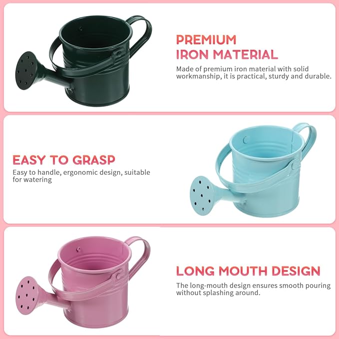 5pcs Mini Metal Watering Cans for Kids Small Galvanized Iron Watering Pot for Indoor Plants Succulents Decorative Vintage Style Flower Waterer for Home Craft Party Favors Housewarming
