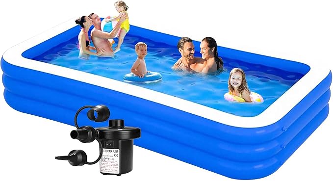 Inflatable Pool for Kids and Adults - Kiddie Pool Inflatable Swimming Pool for Kids Pools for Backyard Blow Up Pool 120" X 72" X 22" Air Pump Kids Pool Family Pool, Toddlers, Lounge Water Play Party