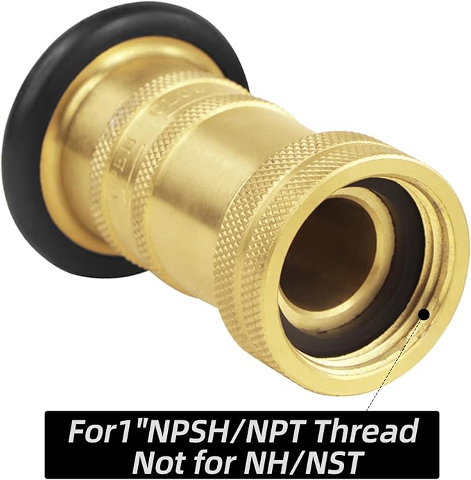 Fire Hose Nozzle 1" NPSH/NPT Fire Fighter Hose Nozzle 100 psi 75 gpm Brass Fire Equipment Spray Jet Fog,Heavy-Duty Industrial Brass Fire Equipment Water Hose Nozzle