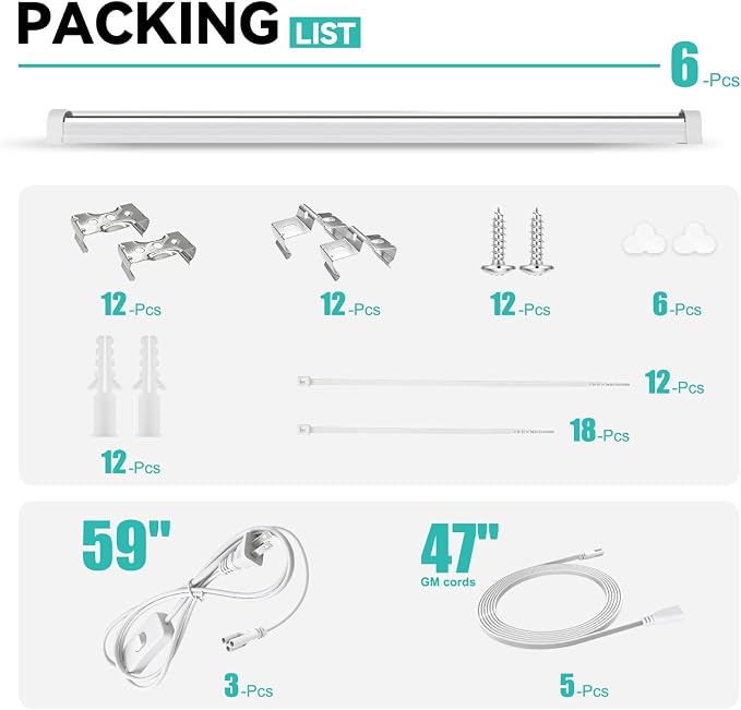 JESLED Plant Grow Lights, 3FT 5000K Full Spectrum Daylight White, 216W(6 X 36W,1350W Equivalent), Linkable Grow Light Strips for Indoor Plants, Seed Starting, Greenhouse, Growing Shelf, 6-Pack