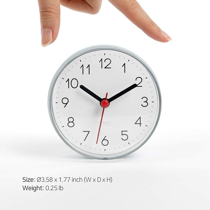 mooas 2WAY Silent Waterproof Bathroom Clock, Shower Clock, Wall Clock, Silent Non-Ticking Battery Operated, Suction Cup Wall Clock, Kitchen Clock (White)