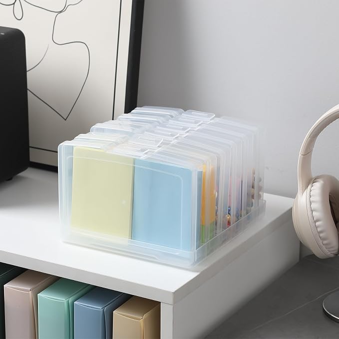 novelinks 6 Pcs 4"x6" Plastic Photo Storage Boxes with Tray (Clear 1Pack) | Photo Organizers and Storage, Task Boxes for Special Education, Flash Card Holder, 4x6 Index Card Holder, Picture Boxes