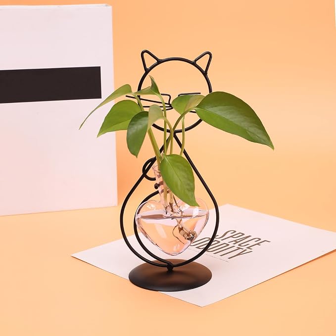 Plant Terrarium Plant Propagation Station Cat Lover Gifts for Women | Plant Lovers Home Office Decor Cat Desk Accessories