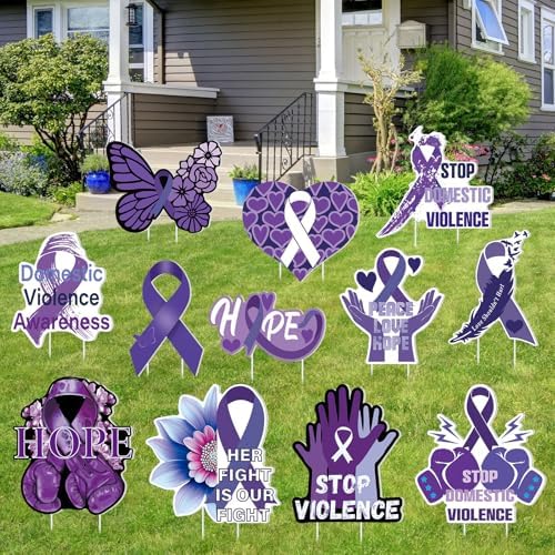12 Pcs Domestic Violence Awareness Yard Signs Purple Ribbon, Stakes - Image 6