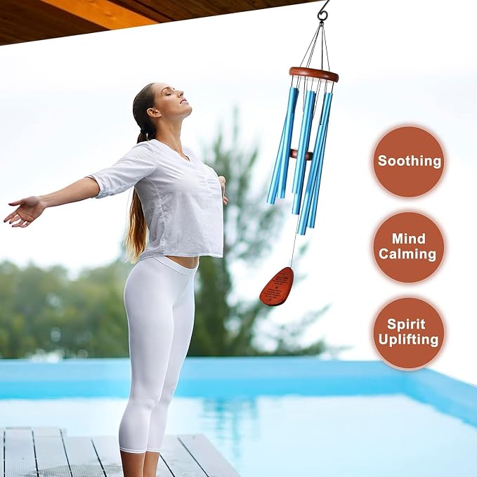 Memorial Wind Chimes for Loss of Loved One – Sympathy Wind Chimes for Dad, Mom, Baby, Brother, or Friend – Outdoor Bereavement Gift, Blue (Teardrop Design)