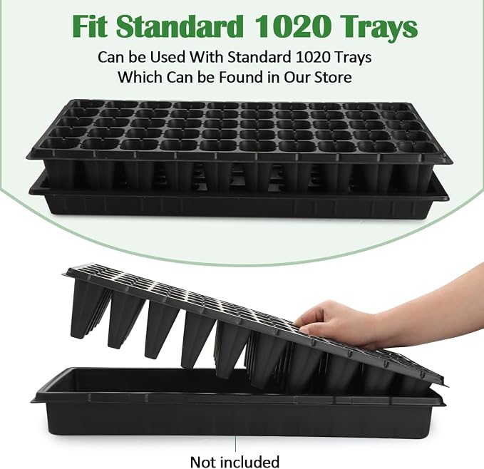 RooTrimmer 50-Pack Extra-Deep 50 Cell Seed Starter Trays, 3.55" Cone-Shaped Plug Trays for 1020 Flats, Heavy-Duty Plastic Germination Trays for Greenhouse, Garden & Urban Farming