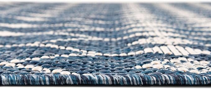 Unique Loom Outdoor Trellis Collection Area Rug - Traliccio (3' Round, Blue/ Ivory)