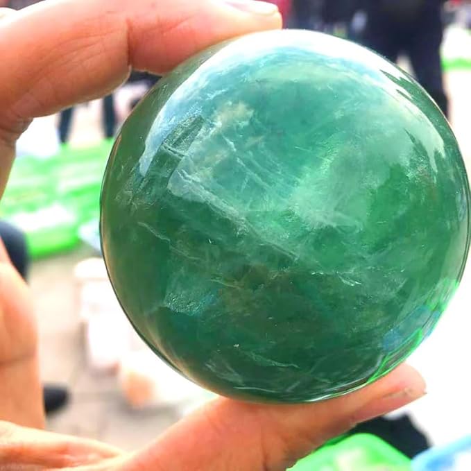 2-2.4 inch (5-6 cm) Natural Green Fluorite Crystal Ball with Stand, Hand Polished Gemstone Sphere, Reiki Healing Decorative Stone Sphere, Feng Shui Home Ornament, Mineral Crystal Collection Gift