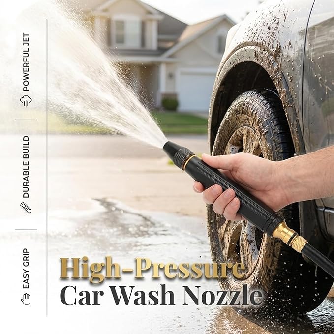 Home High Pressure Water Gun, Adjustable Metal Garden Hose Nozzle with Leak-Proof Connector, Heavy Duty Water Sprayer for Car Washing, Plant Watering, Patio, Floor and Outdoor Cleaning (1Pccs)