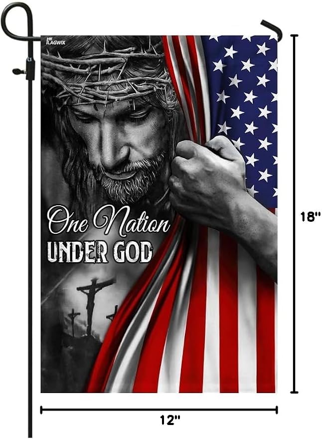 FLAGWIX Christian Patriot American Flags, One Nation Under God Christian Flag - 4th of July Decorations for Home, Outside Flag, Garden Flag 12x18 - Double Sided, Heavy Duty Canvas Indoor Outdoor Flag