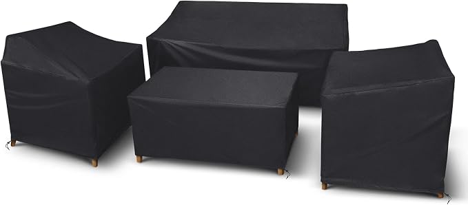 STARTWO Outdoor Furniture Cover Waterproof, 4 Piece Patio Furniture Set Cover 400D for Outside Couch, Lawn Chairs, Coffee Table, Windproof with Buckle Strap, Black