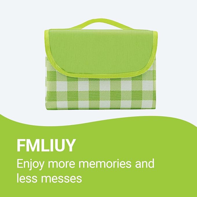 Waterproof Foldable Picnic Blanket Outdoor with Carry Strap,80"x80" Extra Large Beach Blanket Sandproof,Portable Soft Gingham Picnic Mat for Camping Travel Hiking Family Concerts Park(Green)