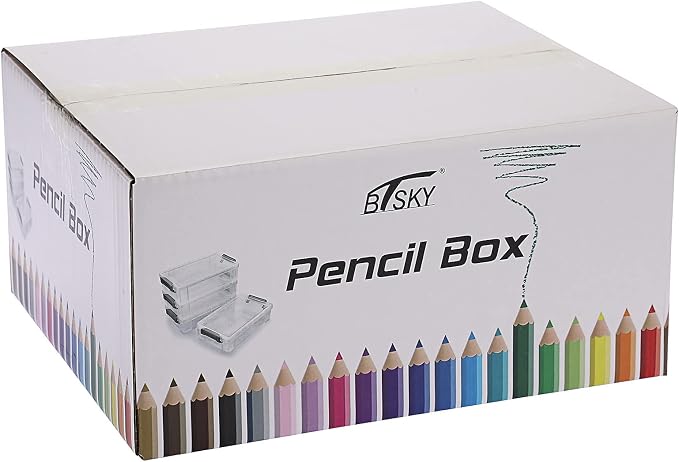 BTSKY 4 Pack Extra Large Plastic Pencil Box Stackable Translucent Clear Pencil Caase Crayon Box Set, Marker Organizer Art Supply Storage Organizer for Gel Pens Pencils Erasers Tape Markers etc(Purple)