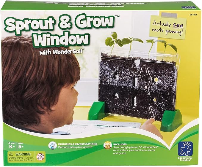 Educational Insights Sprout & Grow Window - See-Through Sprouts Growing Kit, Kids Gardening Set, Kid-Friendly Science Kits, Root Viewer, Gardening Kit for Kids, Indoor Classroom Planter, Ages 5+