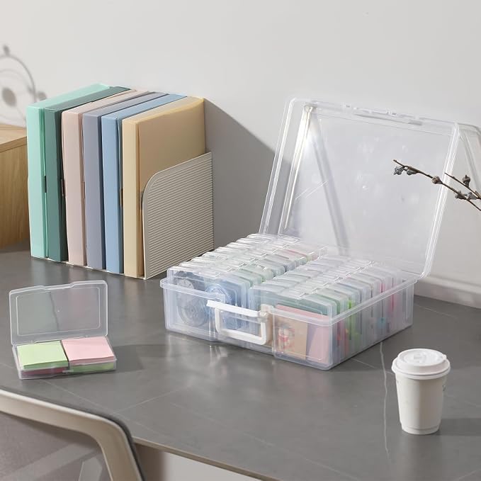 novelinks Photo Storage Box and 16 Inner 4" x 6" Photo Storage Containers | 2Pack Clear, Photo Albums 4x6 Pictures, Photo Organizers and Storage, Card Game Storage, Task Boxes for Special Education