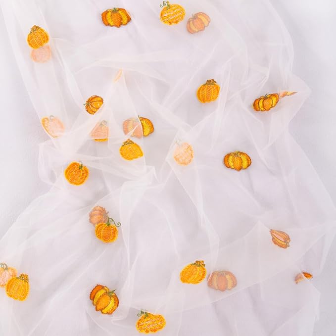 Socomi Falll Thanksgiving Table Runner Pumpkin Leaf Tulle Gauze Cheesecloth Embroidery Sheer Table Runners for Wedding Party Baby Shower Birthday Holiday Picnic Home Decor