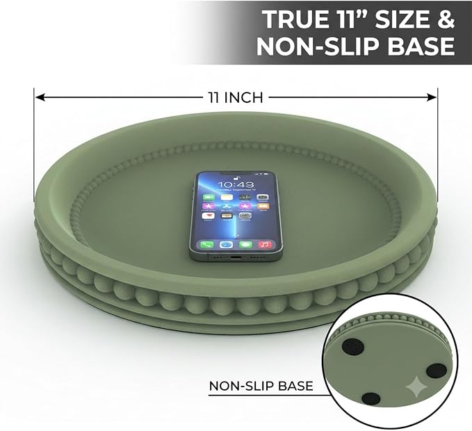 11" Round Concrete Decorative Centerpiece Tray for Coffee Table Sage Green | Modern minimalist centerpiece tray for coffee table, living room, dining & office storage display, sturdy tabletop home decor