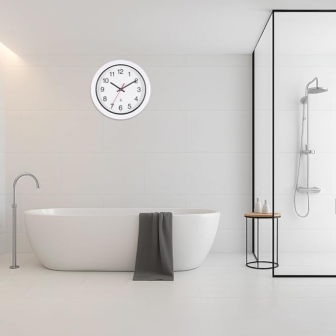 13 Inch Outdoor Full Waterproof Clock Bathroom Wall Clocks Waterproof Clocks for Patio Pool Garden Indoor Outdoor, White