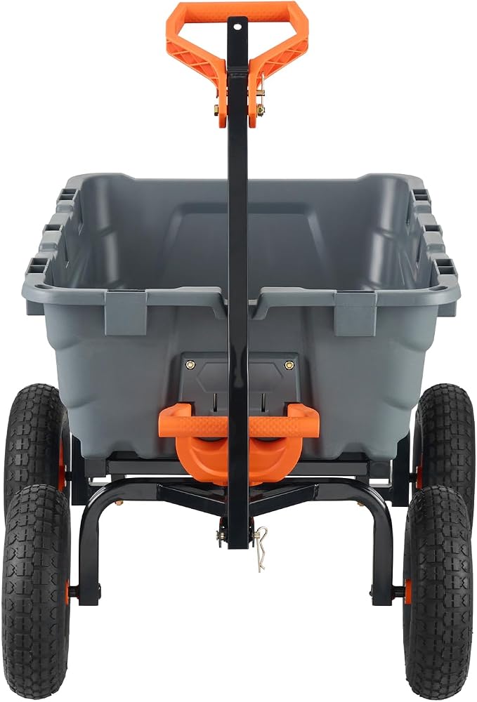 VEVOR Heavy Duty 1200lbs 7 Cu.Ft Wheelbarrow Garden Dump Cart Wagon | 2-in-1 Convertible Handle to Trailer For ATV Mower Tractor, 13in All Terrain Wheels