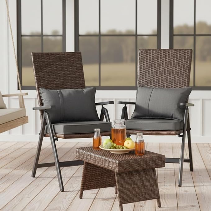Indoor/Outdoor Chair Pads in Sunbrella Fabric – 17''x17'' Patio Seat Cushions with Foam Insert, Removable Reversible Cover & Ties for Patio Dining Chairs – Set of 2 or 4, Canvas Coal