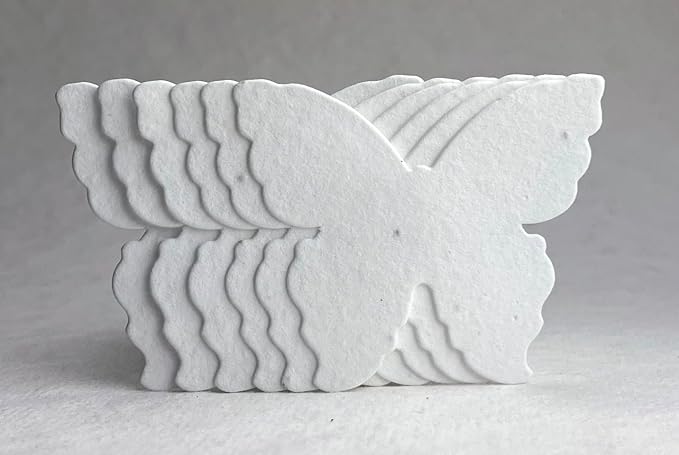 Of The Earth Handmade Paper - Wildflower Seed Paper Butterfly Shape - Large 3" - Set of 24 (10s White Seed)