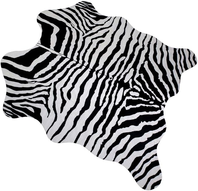 MustMat Faux Zebra Print Area Rug, Industrial Style Decor 4'7'' × 5'3'' | Black/White, Fits Bedrooms, Living Rooms & Reading Nooks. Suits Rustic, Minimalist Decor For Holiday & Birthday Use