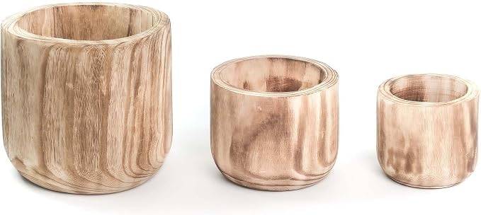 CYS EXCEL 6.25'' Burnt Finish Cylinder Planter Lightweight Natural Wood Cachepot for Indoor Plants, Succulents, Herbs, Home & Office Decor