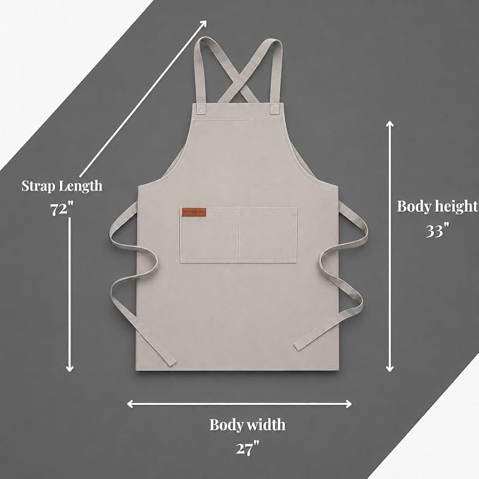 100% Cotton Kitchen Apron with 2 Pockets – Adjustable Chef Apron for Cooking Baking BBQ – Unisex Apron