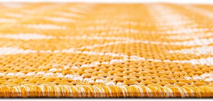 Unique Loom Outdoor Trellis Collection Area Rug - Traliccio (2' x 6' 1" Runner, Yellow/ Ivory)