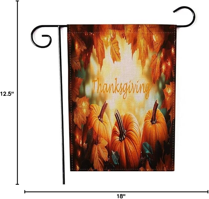 EMMTEEY Fall Garden Flag Thanksgiving Harvest Pumpkins 12.5X18 Double-Sided, Seasonal Yard Flags Orange Autumn Small Burlap Garden Flags for Outside Front/Back Door