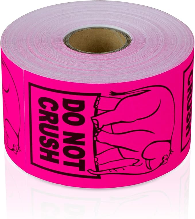 Caution DO NOT Crush Labels (2 x 3 inch, Pink - 900 Labels) Warning Do Not Bend Stickers for Shipping Fragile Items - Strong Adhesive
