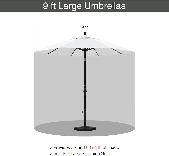 California Umbrella 9' Round Aluminum Market Umbrella, Crank Lift, Collar Tilt, Bronze Pole, White Olefin