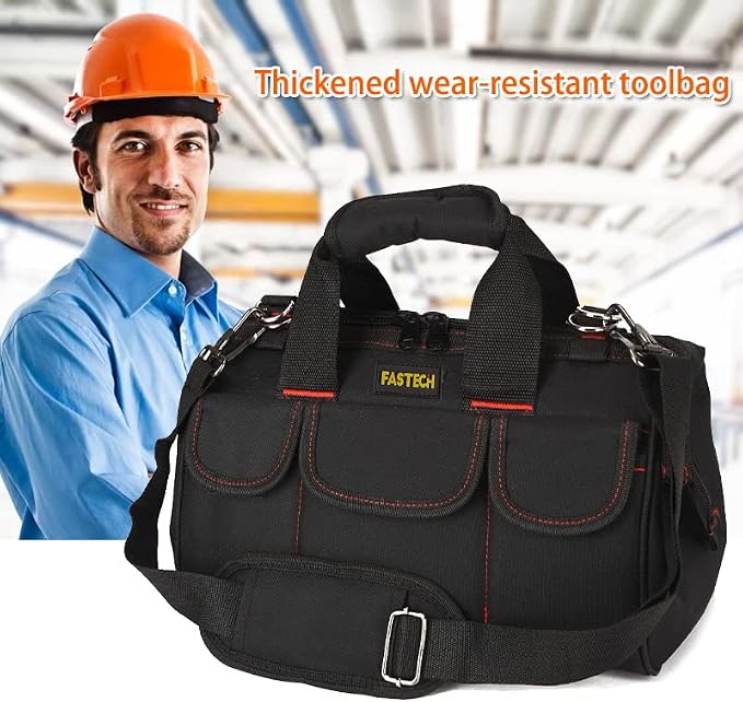 FASTECH 17-inch Heavy Duty Tote Bag With Wide Mouth For Tool Storage, Carrier and Organizer,Tools Bag for Men, Wide Mouth Tool Bag With Inside Pockets (17 Inch)