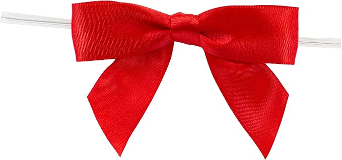 Reliant Ribbon 5170-06505-3X2 Satin Twist Tie Bows - Large Bows, 7/8 Inch X 100 Pieces, Red