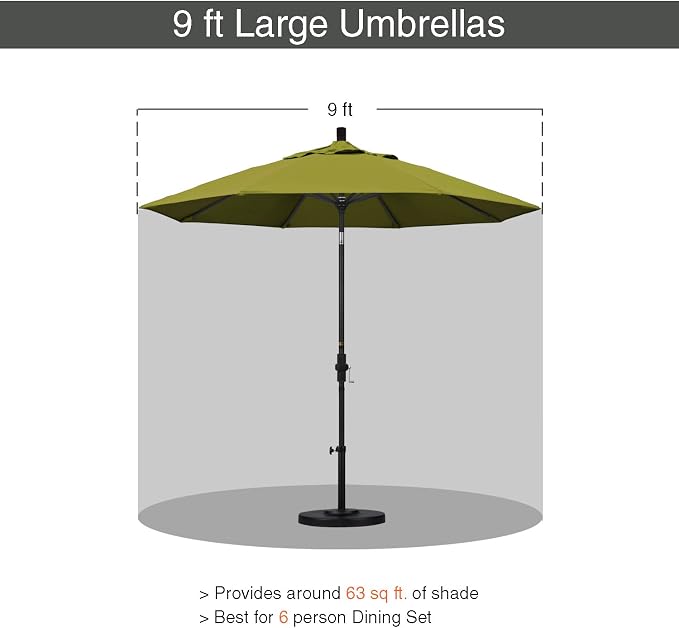 California Umbrella 9' Round Aluminum Patio Umbrella, Crank Lift, Collar Tilt, Bronze Pole, Kiwi Olefin