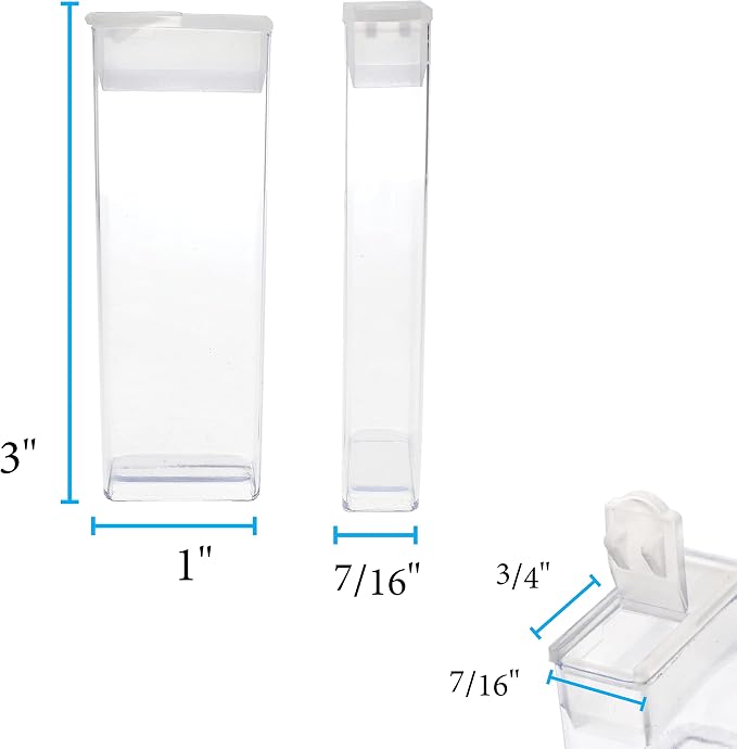 The Beadsmith Clear Plastic Boxes - Rectangle with a Flip Top Cap - 7/16” x 1” x 3” - Use for Beads, Bath Salts, Wedding & Party Favors, Home or Office Storage - Bag of 100