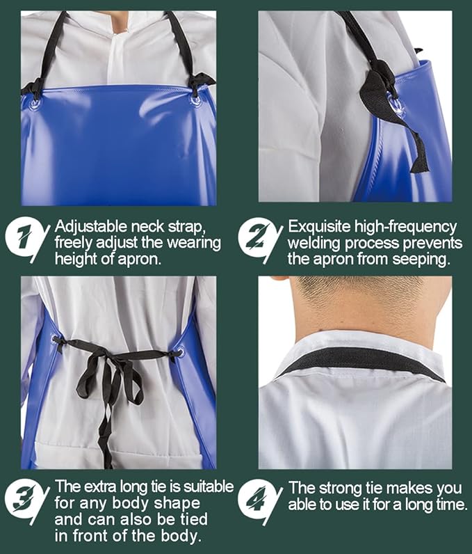 Chemical Resistant Vinyl Apron - Blue Plus Size Unisex PVC Aprons for Dishwashing,Dog Grooming,Gardening,Fish Cleaning,Lab Work(5 Pack)