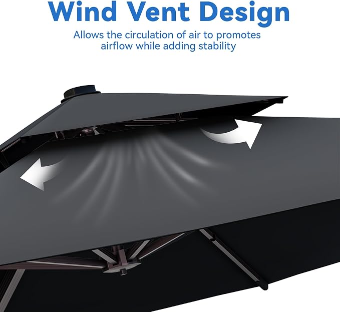 10x13FT Black Cantilever Outdoor Patio Umbrella with Base, Large Rectangular Offset Design, Double Top Heavy Duty Aluminum Frame & 360° Rotation for Pool Garden Deck Backyard