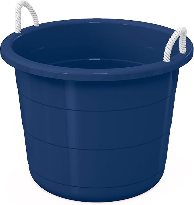 Life Story 8 Pack Open Storage Bucket, Round Plastic Container with Rope Handles, 17 Gallon, Blue