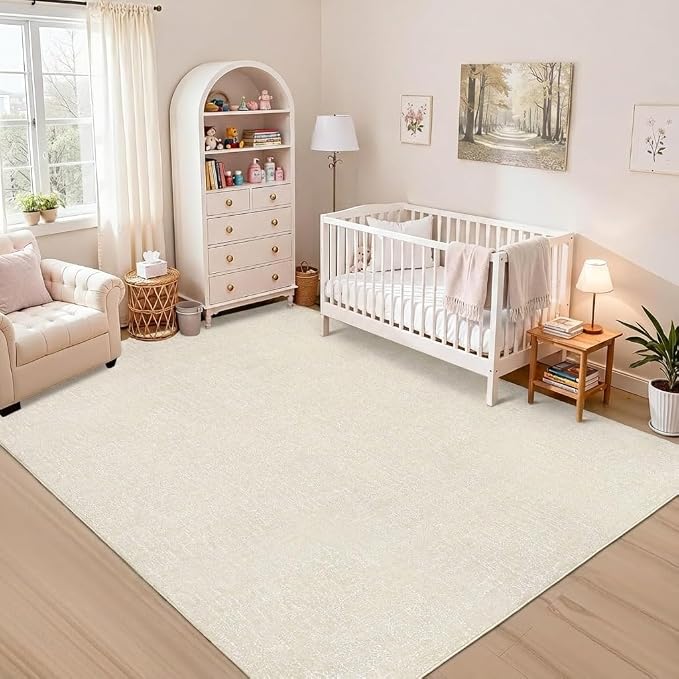 Garvee Large Rugs for Living Room 8x10 Textured Washable Area Rug, Beige | Modern Solid Color Non Slip Backing Low Pile Non Shedding Stain Resistant Minimalist Rug for Dining Room Nursery Bedroom
