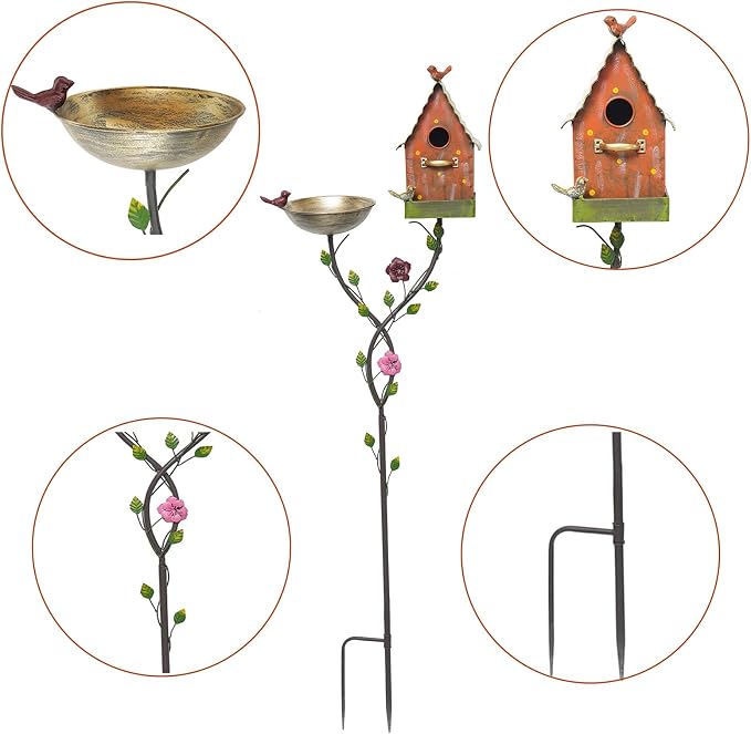 HLQMFHT 56" H Bird Baths for Outdoors,Metal Bird Bath,Birdhouse Garden Stakes,Birdhouses for Outdoors,Garden Yard Decor