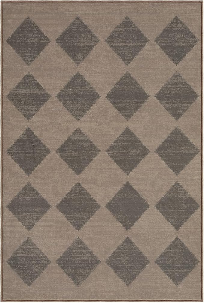 Lahome Zelie Checkered Washable 2x3 Brown Kitchen Rugs Non Slip, Small Printed Indoor Door Mat for Entryway, Moroccan Trellis Ultra-Thin Throw Carpet for Bedroom Laundry Entrance Decor (2'x3',Brown)