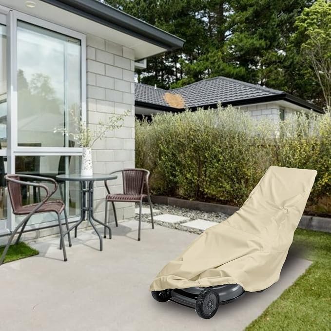 Porch Shield Lawn Mower Cover -Water Resistant Universal Lawnmower Storage Cover Fitting Push Walk-Behind Mower (Up to 22 Inches Wide, LightTan)