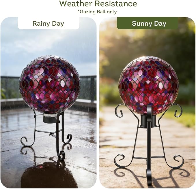 Lily's Home Colorful Mosaic Glass Gazing Ball, Designed with a Stunning Holographic Petal Mosaic Pattern to Bring Color to Any Home and Garden, Red, Blue & Purple (10" Diameter)